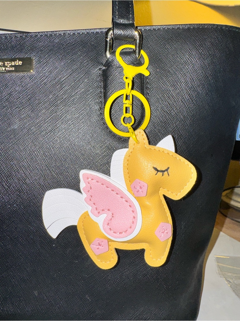 Unbranded Yellow Unicorn Keychain with pink accents New (bag not included)